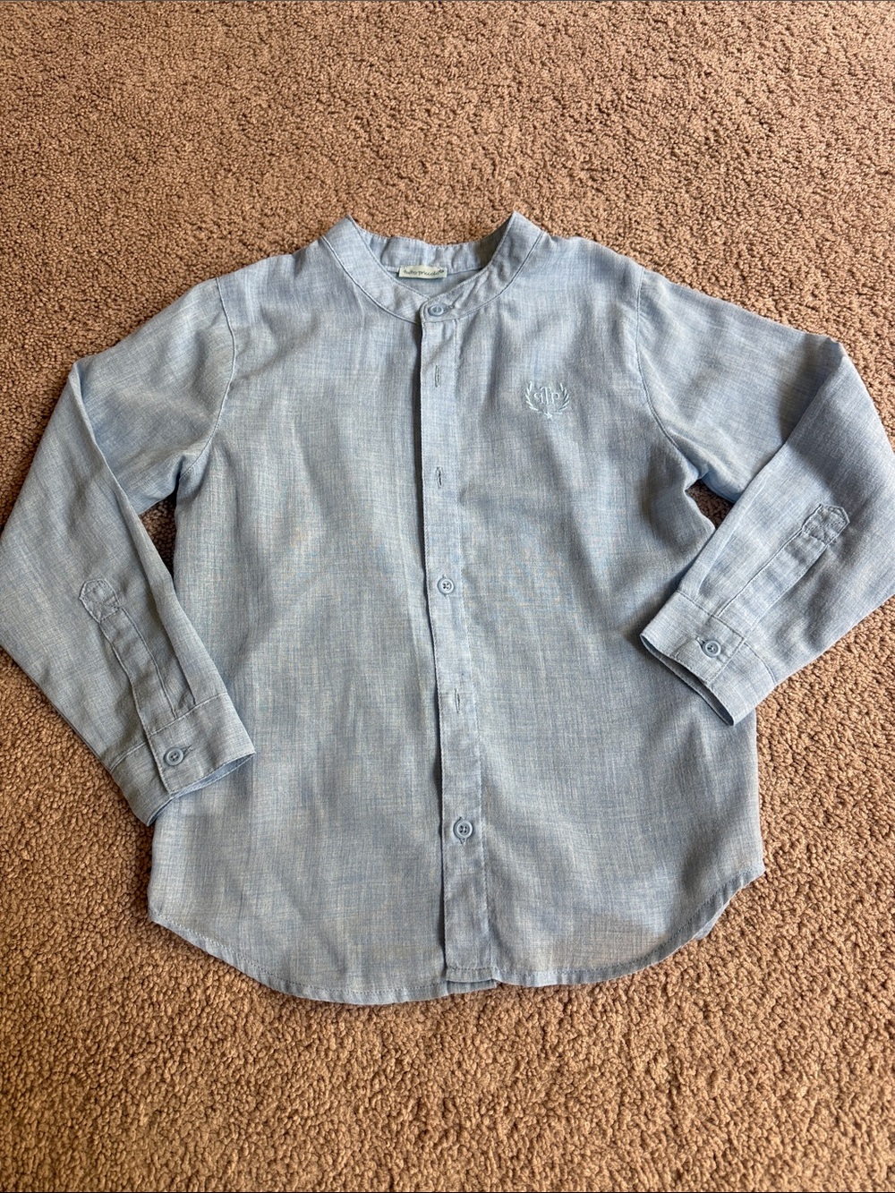 Tutto Piccolo Boys Light Blue Mandarin Collar Button-Up Shirt, size 6